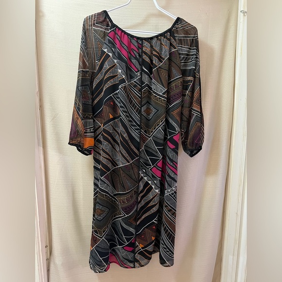 ⚪️ Kasper Geometric Black and Colored Patterned Dress Size Large 3/4 Sleeve - Picture 7 of 8